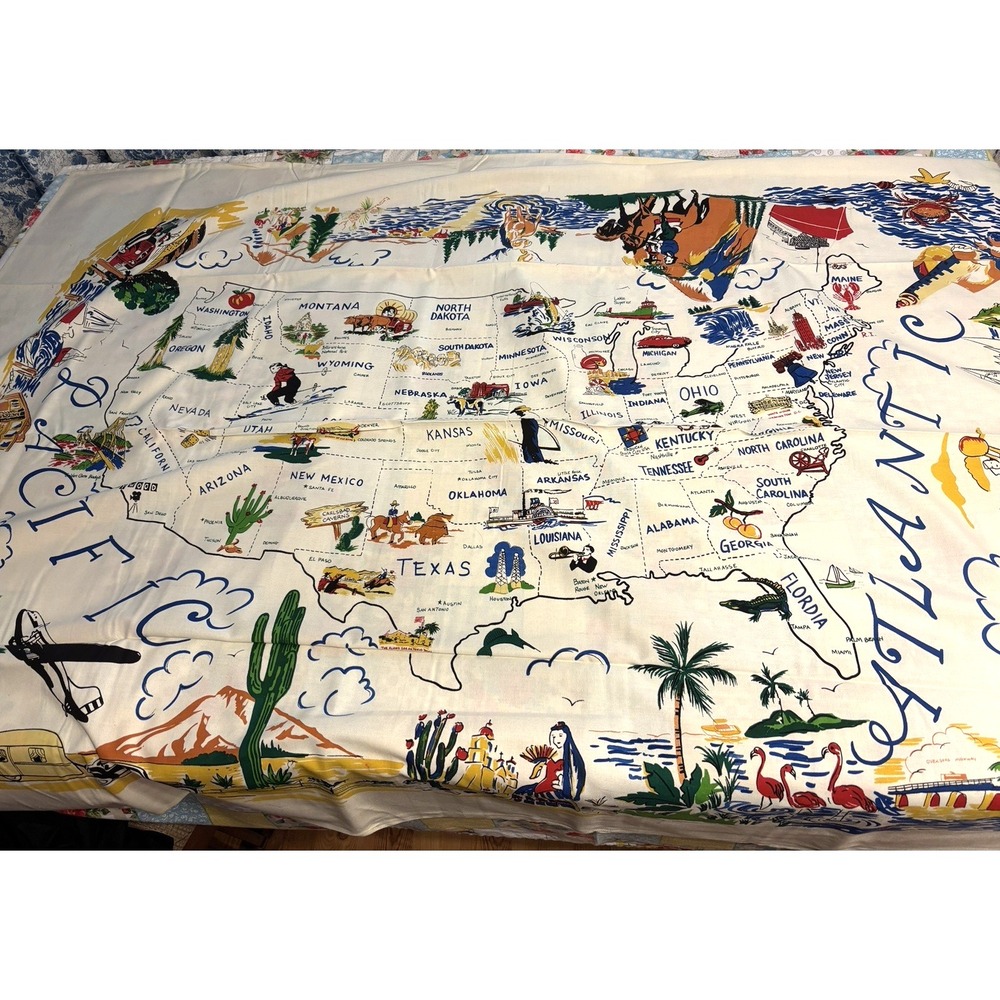Moda US Souvenir Map Tablecloth 50" x 72" Retro 50s Reproduction